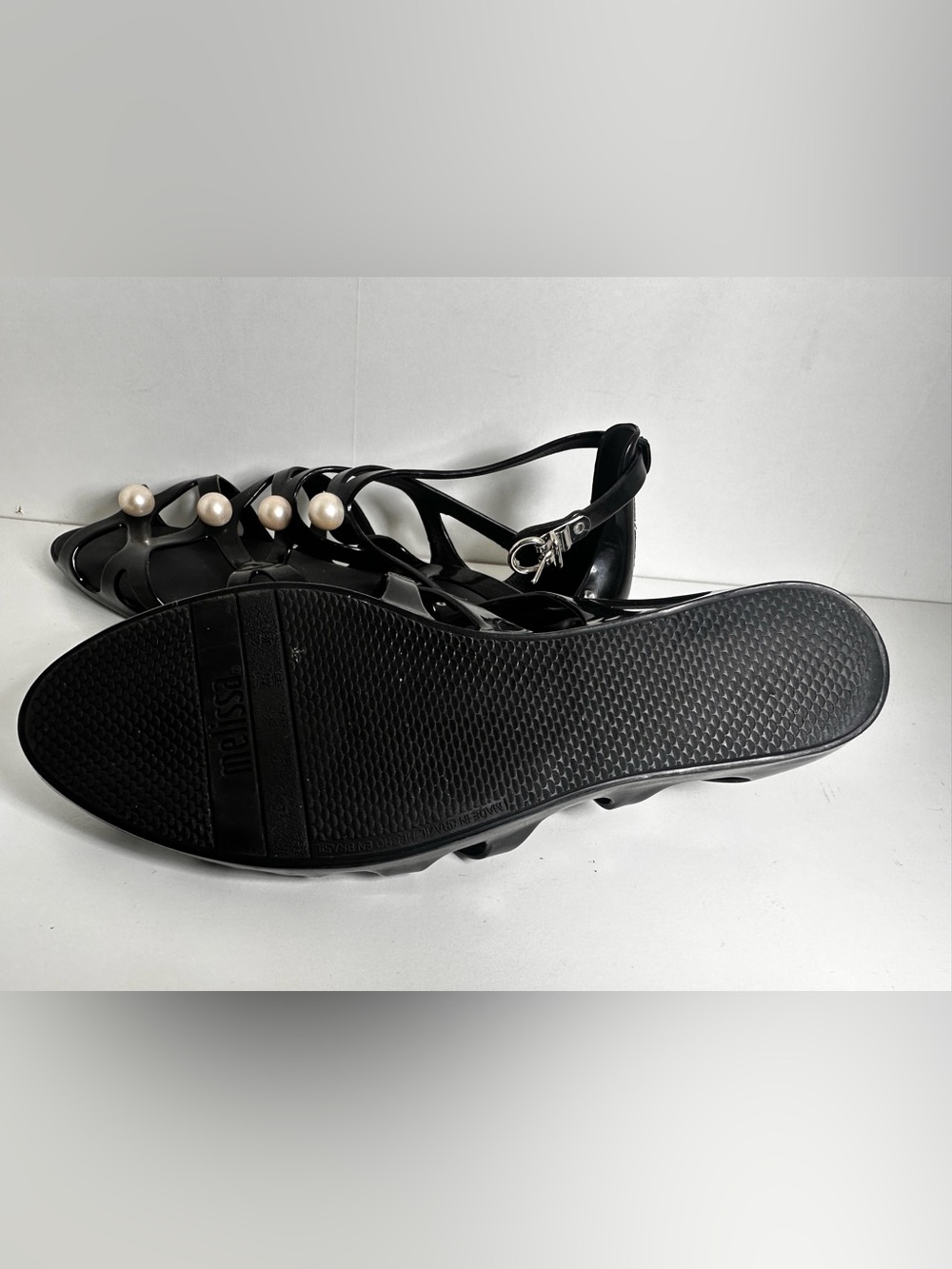 Melissa x Karl Langerfeld Black Strappy Sandals with Pearl Accents - Picture 7 of 10